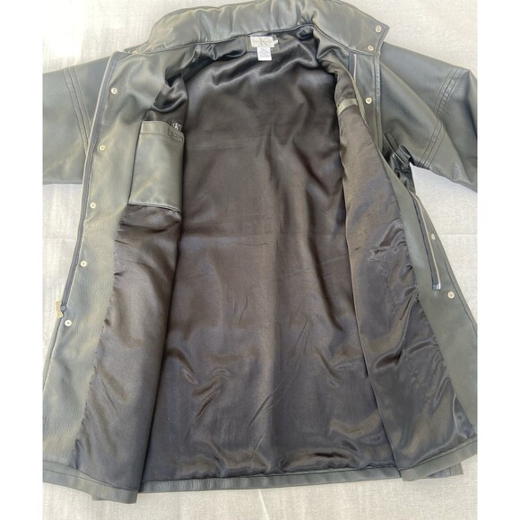 Calvin Klein Jeans Faux Leather Coat XL Black Jacket Hooded Mid Length Matrix - Picture 10 of 16
